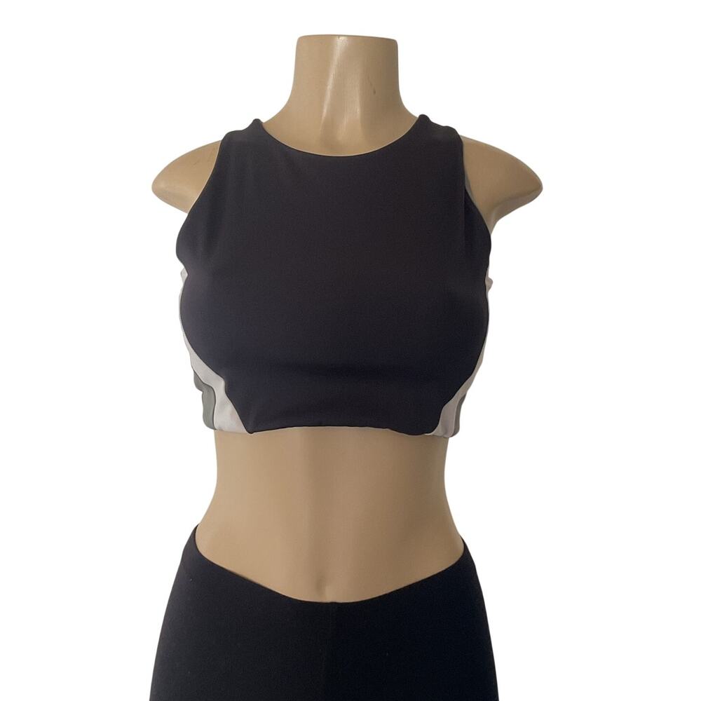 ZARA Girls Sports Bra Crop Top Size 13-14 Black Gray White Colorblock Athletic